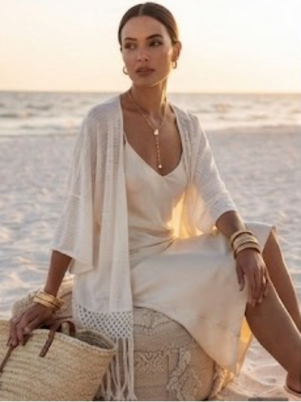 Crochet Fringe Open-Front Kimono - Shawl Wrap Olivia Moon